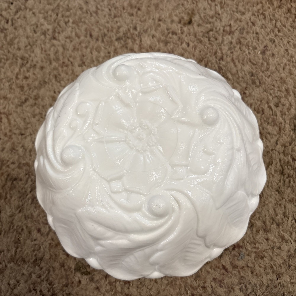 Mid Century 1960s Indiana Glass Wild Rose White Milk Glass Scalloped Edge Footed
